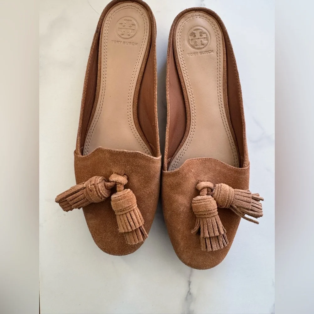Tory Burch Brown Suede Tassel Mules - Picture 1 of 6